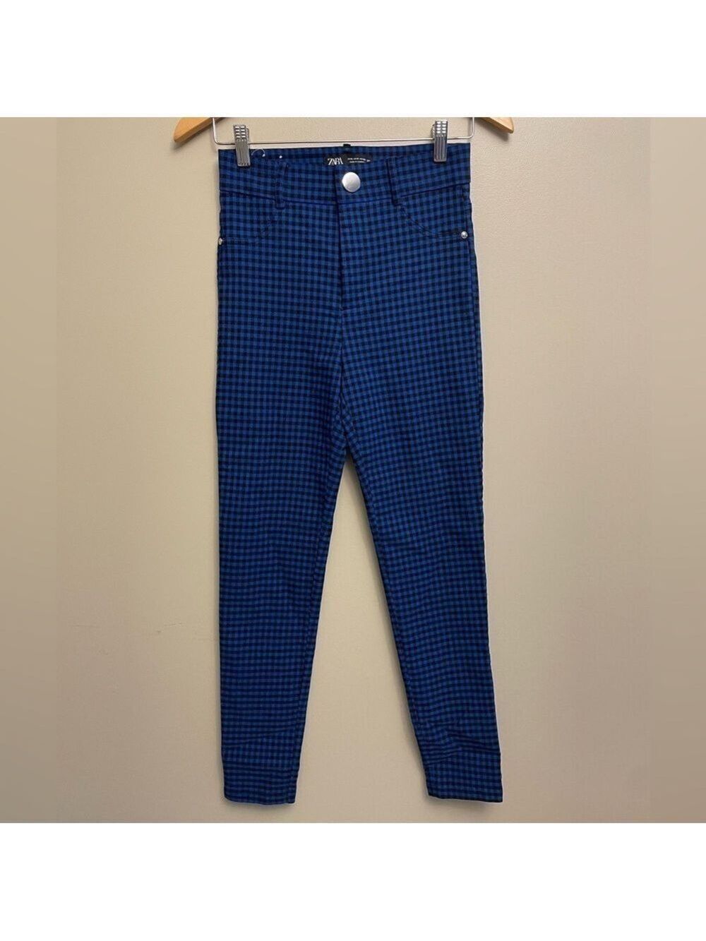 Zara Plaid Pants Blue Black Small